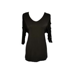 Women's Black Tunic Top Size L Cut Out Sleeve Scoop Neck NWT